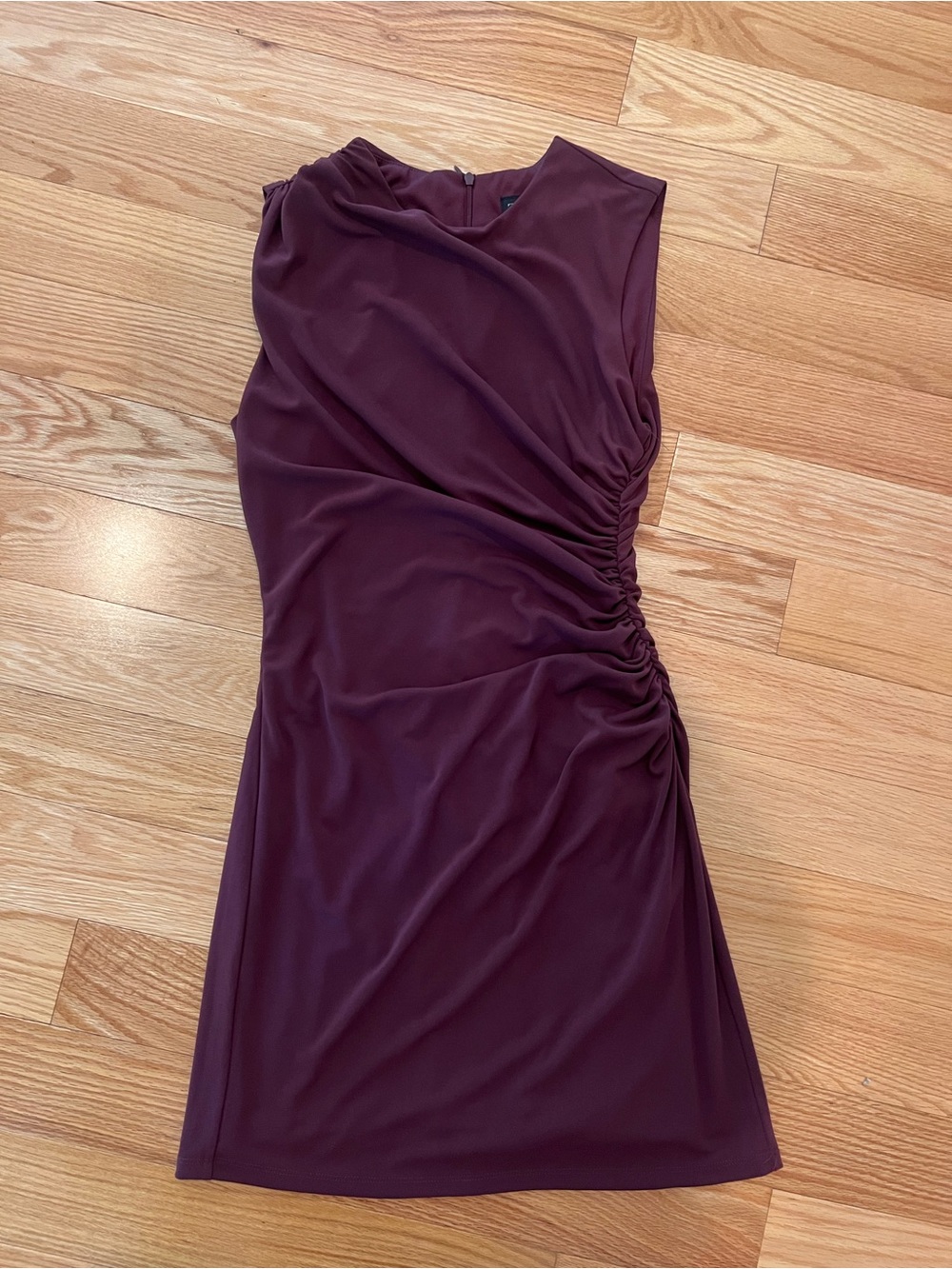 Zara Sleeveless Ruched Bodycon Mini Dress in Plum